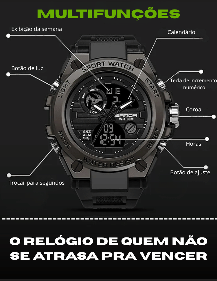 Sanda G Relógio Masculino Esportivo Militar Digital e Analógico